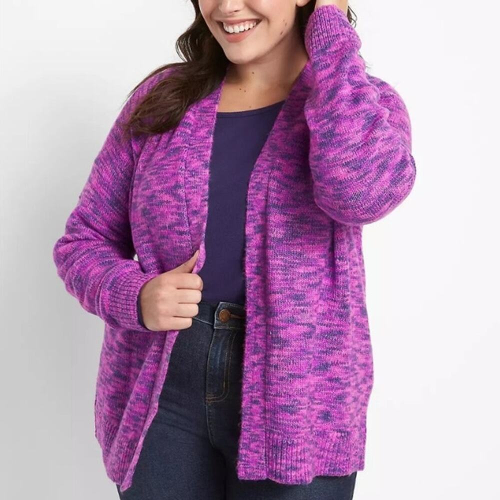 Lane Bryant Open Front Spacedye Purple Cardigan Sweater Plus Size 14/16